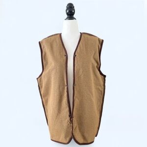 Vintage  Oxford Blue Thermal Tan Brown Winter Fall Faux Acrylic Fur Lined Vest